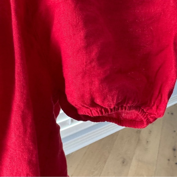 Red Linen Puff Sleeve Blouse Size Small - Picture 4 of 9